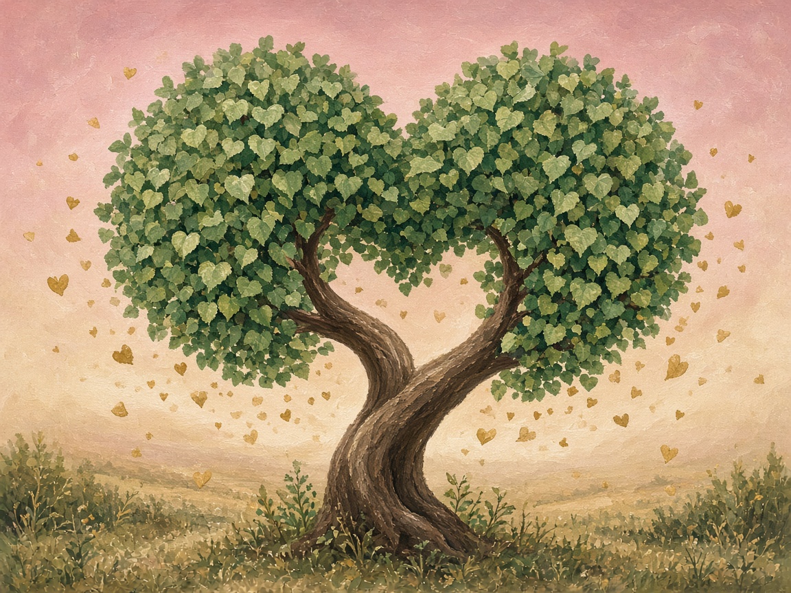 波波与金连的爱情树插画：绘本里的爱心树与柔软草地